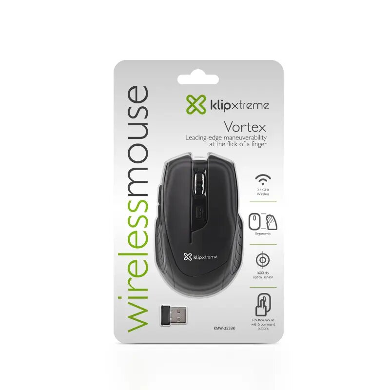 Mouse Klip Xtreme Vortex KMW-355 Wireless 2.4 GHz, Silent, DPI 1600, USB compatible Windows, Linux Mac para PC y Laptop