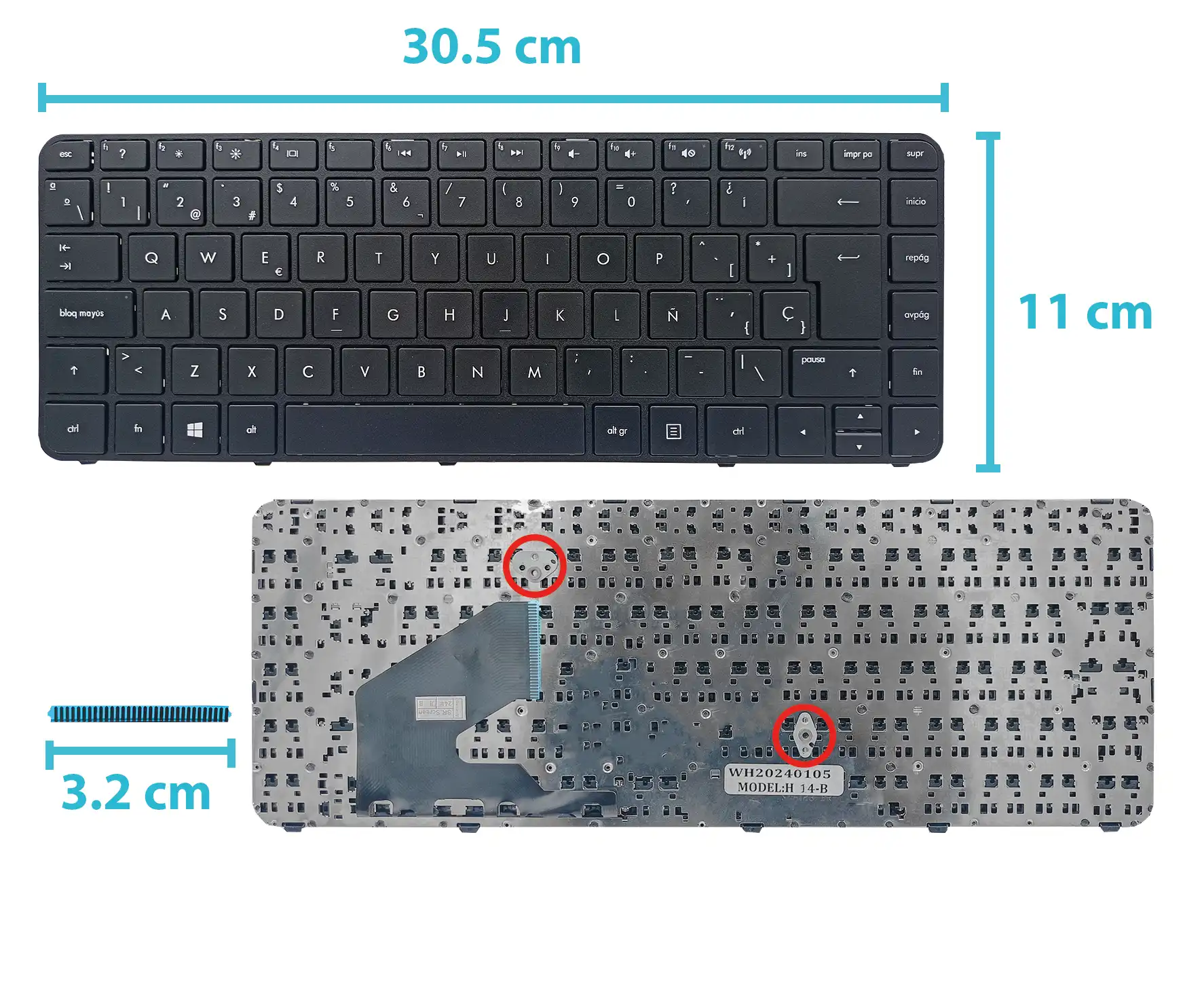 Teclado Laptop para HP SleekBook 14-B, 14-B000, 14-B100, 14-C000 SP, con frame (marco), español, conector 3.2cm