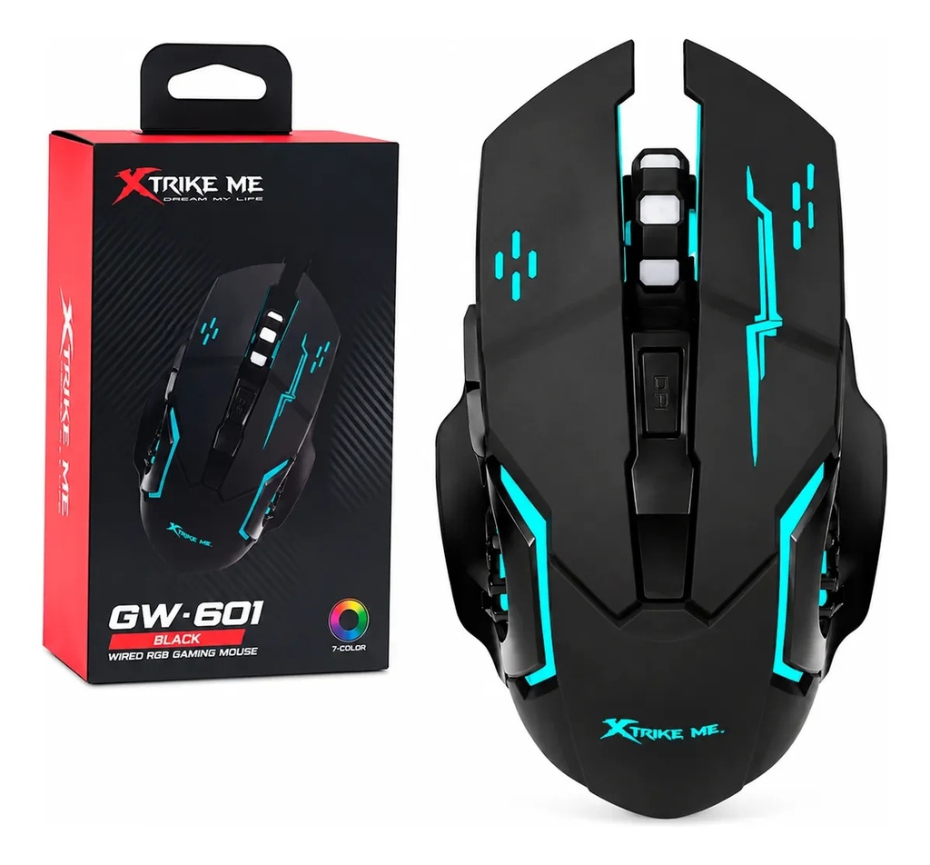Mouse Gamer Xtrike-Me GW-601 Inalámbrico 2.4G, 3200 DPI, RGB 7 Colores, 6 botones, batería recargable 500mAh