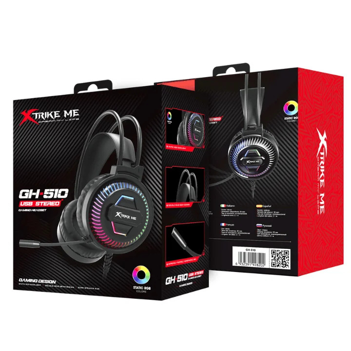 Audifono XTRIKE ME GH-510S con micrófono omnidireccional, luz RGB estática, multiplataforma 1 plug 3.5mm + USB (luz led)