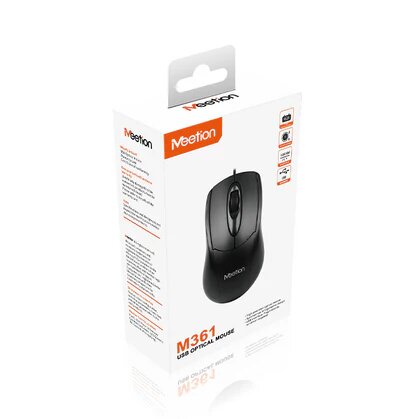 Mouse Optico Meetion M361 Alambrico para Laptop y PC, USB color negro