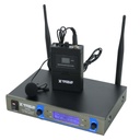 Micrófono Inalambrico Corbata American Xtreme Doble UHF Perfomance con base receptora digital, incluido adaptador 12V, 2 pilas AA, alcance 30 metros aproximadamente