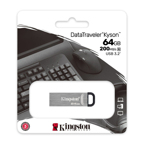 Flash Memory Kingston DataTraveler Kyson Metalica, 64GB; Usb 3.2 Gen 1; Plateada