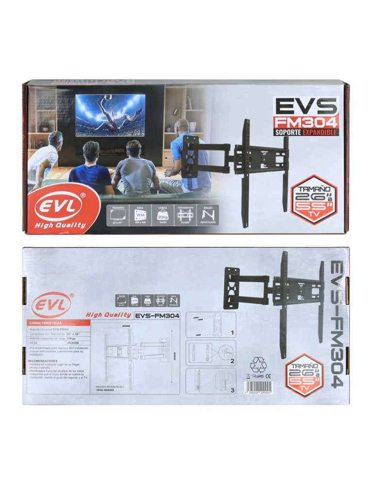Soporte Expandible EVS-FM304 1 brazo articulado para TV 26-55, vesa 400x400, carga 44 LBS/±13°