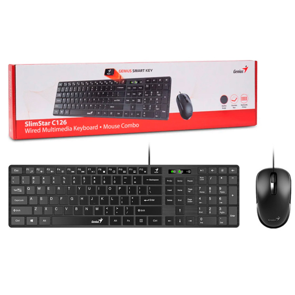 Combo Teclado y Mouse Genius SlimStar C126, DX-125, función FN, negro, USB SP, compatible: windows y mac 