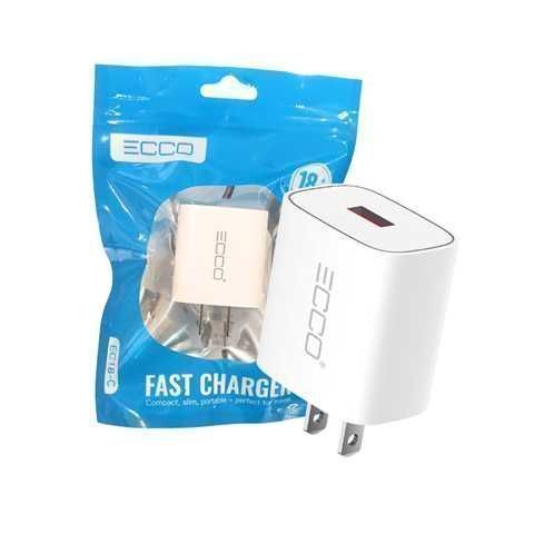 Cargador ECCO EC18-C 18W / 5V-3.0A / 9V-2.0A / 12V-1.5A, USB, solo cubo de carga rápida