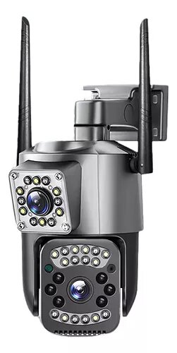 Cámara de Seguridad Doble Lente Exterior, 2 antenas, Impermeable con Audio de Dos Vías, Visión Nocturna