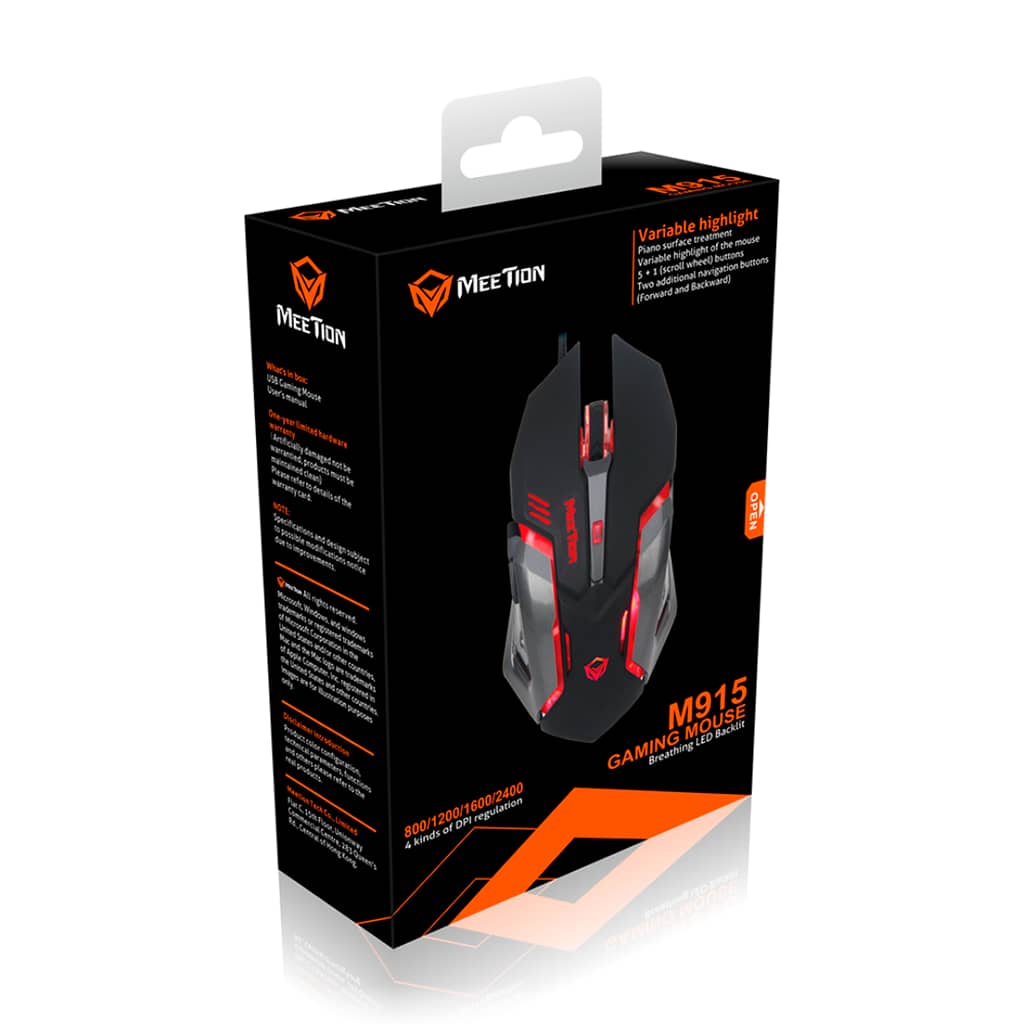 Mouse Gamer Meetion MT-M915 Alámbrico para Laptop y PC, USB color negro