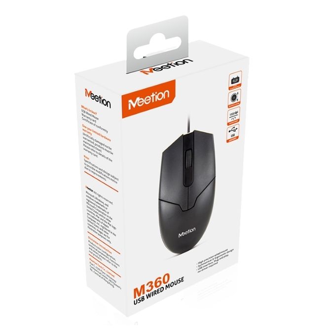 Mouse Optico Meetion MT-360 Alambrico para Laptop y PC, USB color negro