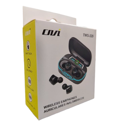 Auricular OVI TWS-229 Inalámbrico Bluetooth 5.0, bateria 250mAh, incluye estuche de carga, cable de carga
