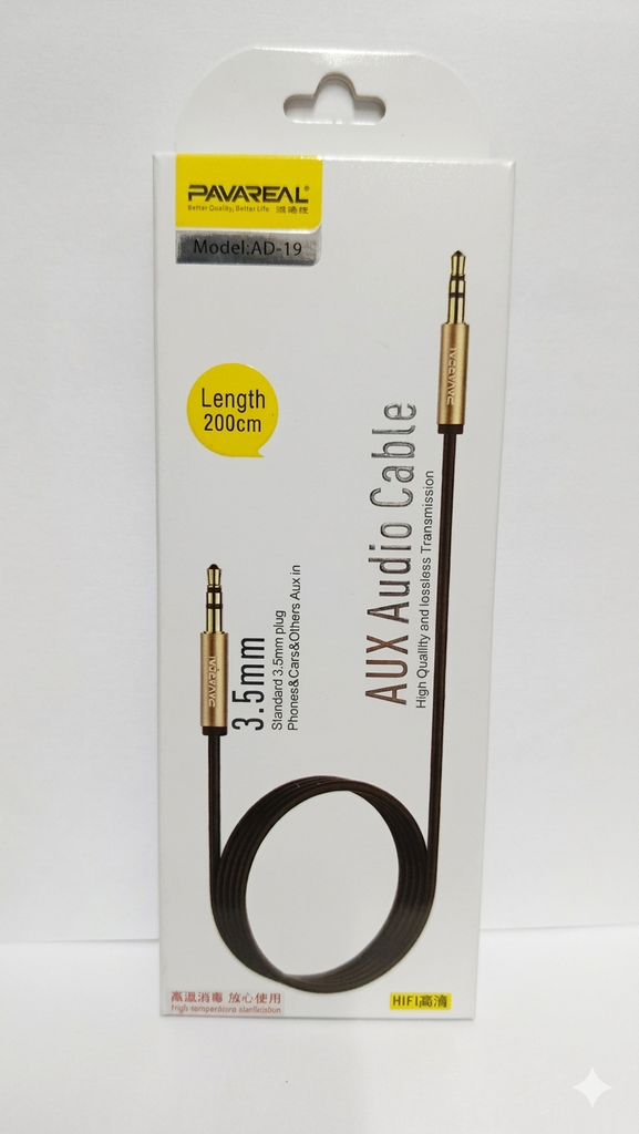 Cable Auxiliar de Audio Pavareal AD-19 plug macho a macho 3.5mm / 2Mts para celular