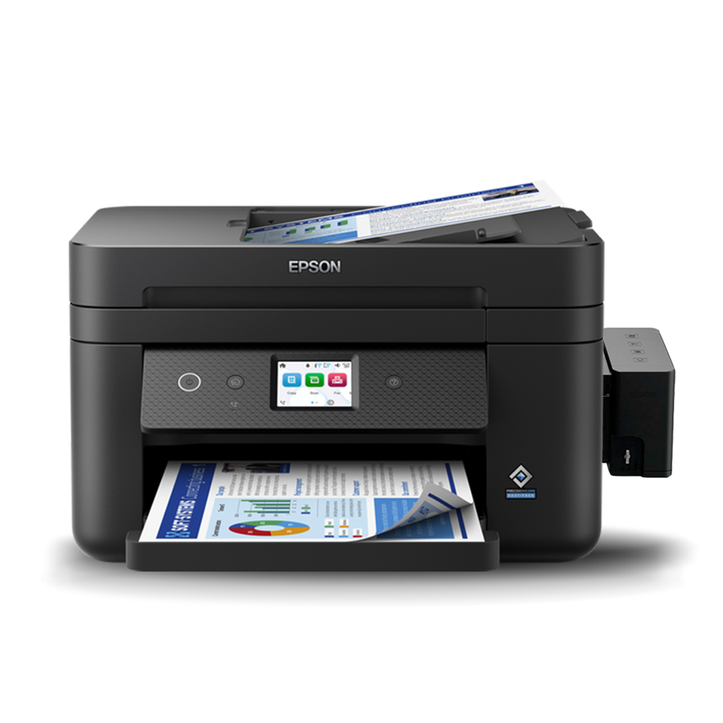 Impresora Epson WF-2960DWF: Multifunción impresora-copiadora-escaner-Fax, dúplex A4, Wi-Fi, USB, Wi-Fi Direct, bandeja frontal hasta 100 paginas, 33 pg/min Monocromo, 15 pg/min Color, con sistema continuo Ecotank DYE, nueva.