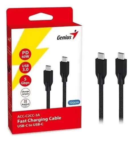Cable Genius ACC-C2CC  USB Tipo C a C, carga rápida, nylon trenzado, 1.5 Mt
