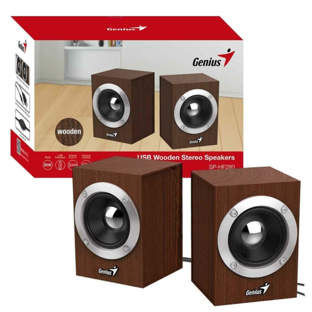 Parlante Genius SP-HF280 madera 6Watts control de volumen, plug 3.5mm, alimentación USB