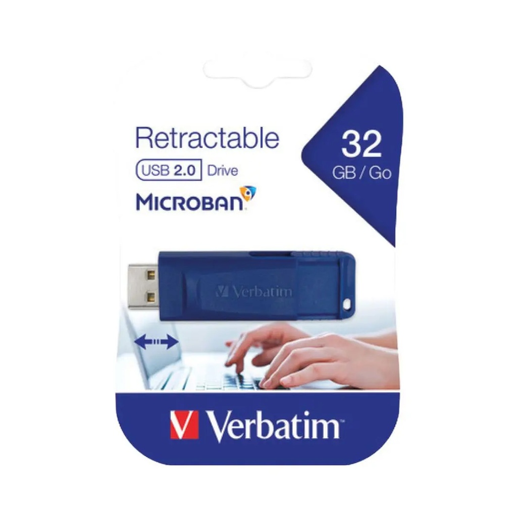 Flash Memory Verbatim Retractable 32Gb, Usb, 2.0, Slider Negro
