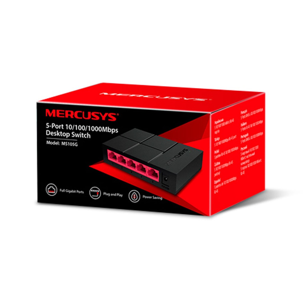 Switch Mercusys MS105G, 5 puertos Gigabit 10/100/1000, Sobremesa, metálico 