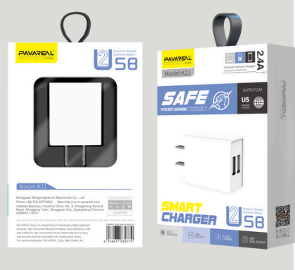 [CHARGERPAVAREALK21TPCWITHE] Cargador Doble Pavareal K21 con cable USB carga rápida 2.4A / negro-blanco