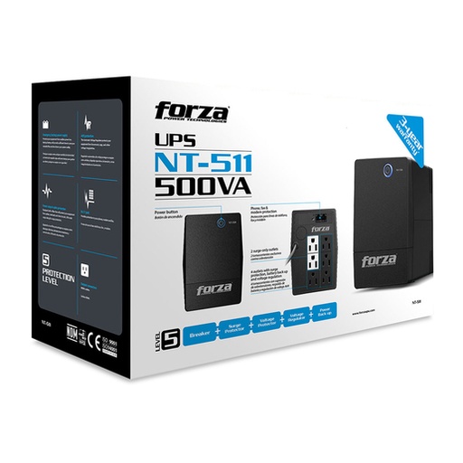 [UPSFORZANT511] UPS Forza NT-511 Interactiva 750VA/375W, 6 salidas, RJ11, torre comp-120V, 25 minutos de respaldo