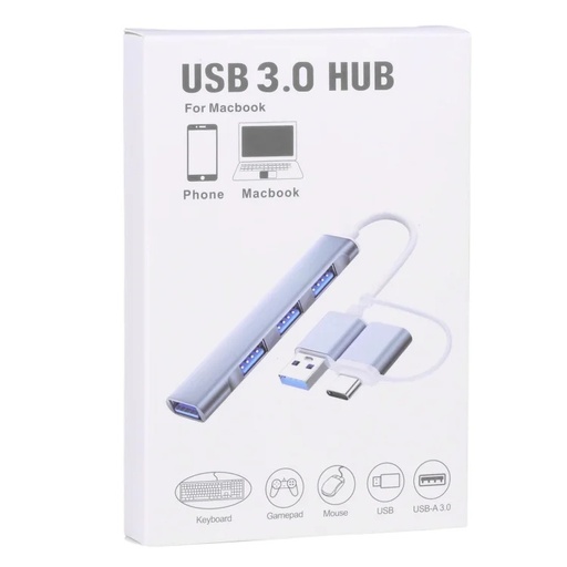 [HUBUSBAUSB+OTGTPC] Hub 4 puertos USB a USB y OTG Tipo-C 4 Puertos USB-a 3.0, compatible: Win 8, 10, 11, Mac OS