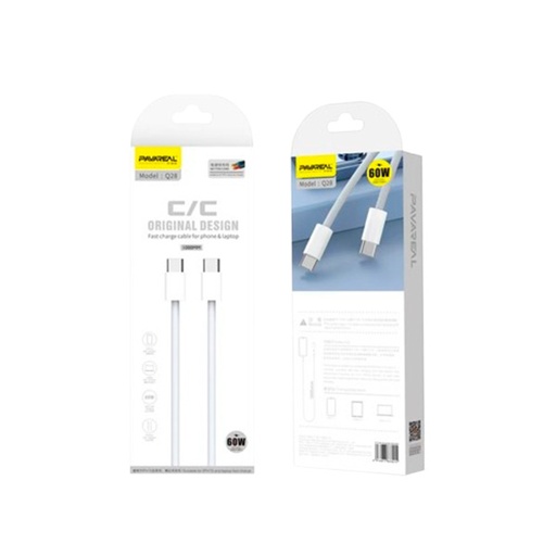 [CBPAVAREALQ28TCATC] Cable de Datos Pavareal Q28, tipo C a tipo C, 60W carga rápida