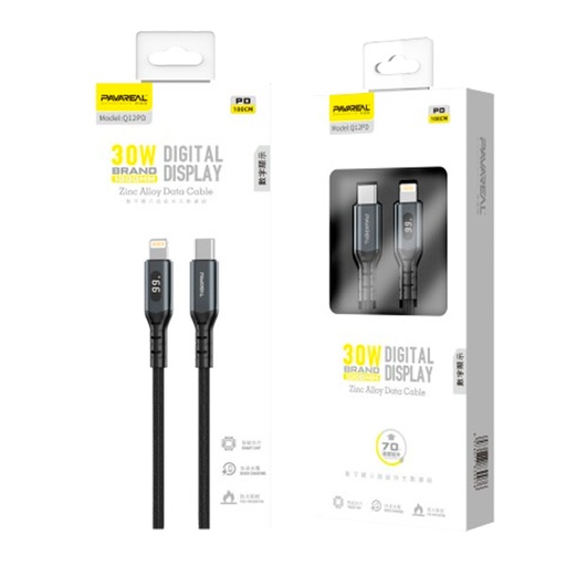 [CBPVQ12PDTCALGH30W] Cable de Datos Pavareal Q12PD, Tipo C a Lightning, 30W, display digital, carga rápida 6A