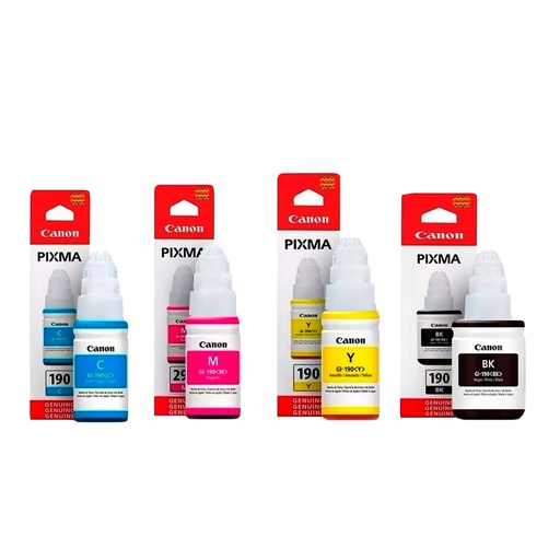 [CMYKCNO190AAA] Kit de Tintas 4 colores Canon 190 Tipo Original for  G1110, G2100, G3100, G3101, G3110, G4102