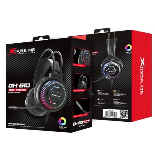 [HEADSETXTRIKEGH510S] Audifono Xtrike-Me GH-510S con micrófono omnidireccional, luz RGB estática, multiplataforma 1 plug 3.5mm + USB (luz led)