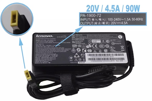 [LVTC20V45A90W] Cargador para Laptop Lenovo USB 20V/3.25A/65W, rectangular amarillo T.original
